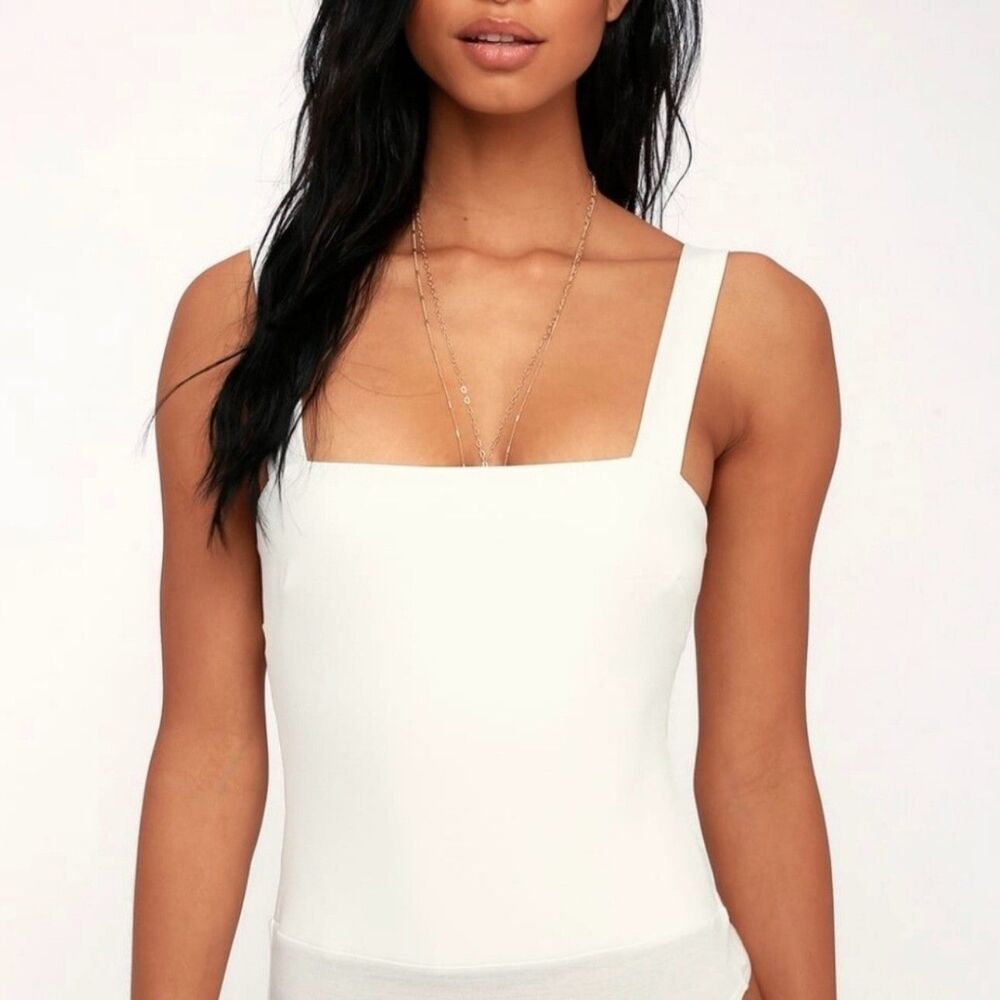 Lulus Bodysuit Tank Top Blouse Square Neck Cream Ivory S NWT